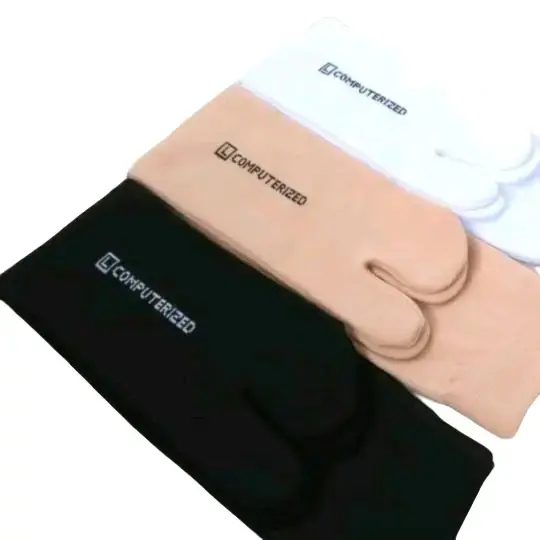 12 Pasang -  Kaos Kaki Jempol Polos Muslimah / Kaus Kaki Jari Wanita Dewasa Panjang Computerized Basic Cream Hitam