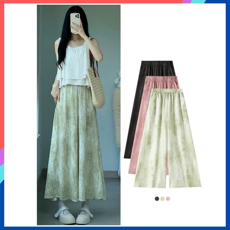 Quần ống rộng dài bigsize nữ chất đũi nhám Quần giả váy lửng 2 lớp cạp cao lưng chun tiện lợi che khuyết điểm GV11 quan vay khuyet diem vải mềm dáng
