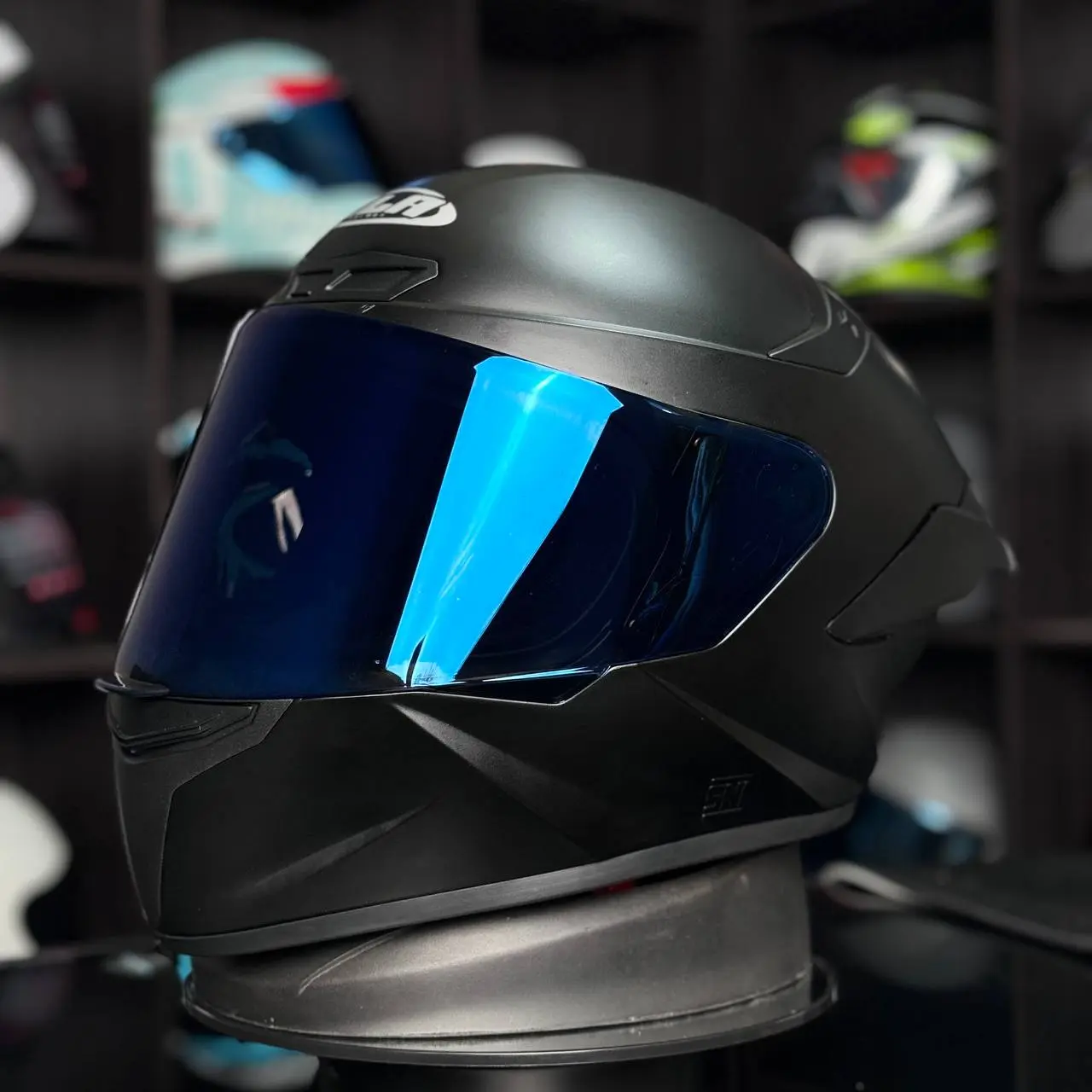 Helm Full Face MLA TTC Crypthon Solid Terbaru Black Dof Visor Blue (SNI) Helm Dewasa Pria Dan Wanita Bisa Cod