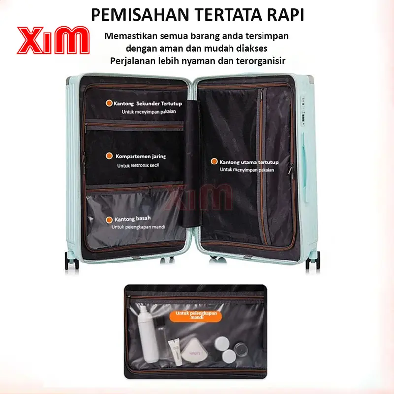 【XIM_KOPER】A803 KAPASITAS BESAR 20/24/28 INCH KOPER TRAVEL KABIN & BAGASI LAPTOP NEW DESIGN  STAND CUP / CHARGER USB SUPPORT BERKUALITAS TINGGI koper anti-pencurian jangan dicuci 5