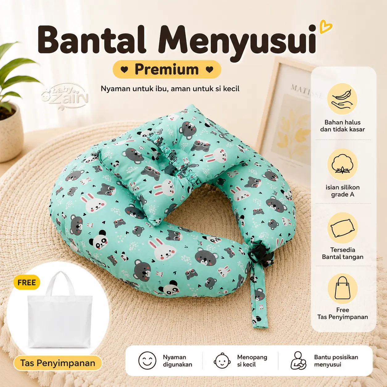 Bantal Menyusui | Bansui Jumbo Free Bantal Tangan | Bantal menyusui Dilengkapi Belt | Perlengkapan Menyusui | Bantal Penyangga Busui