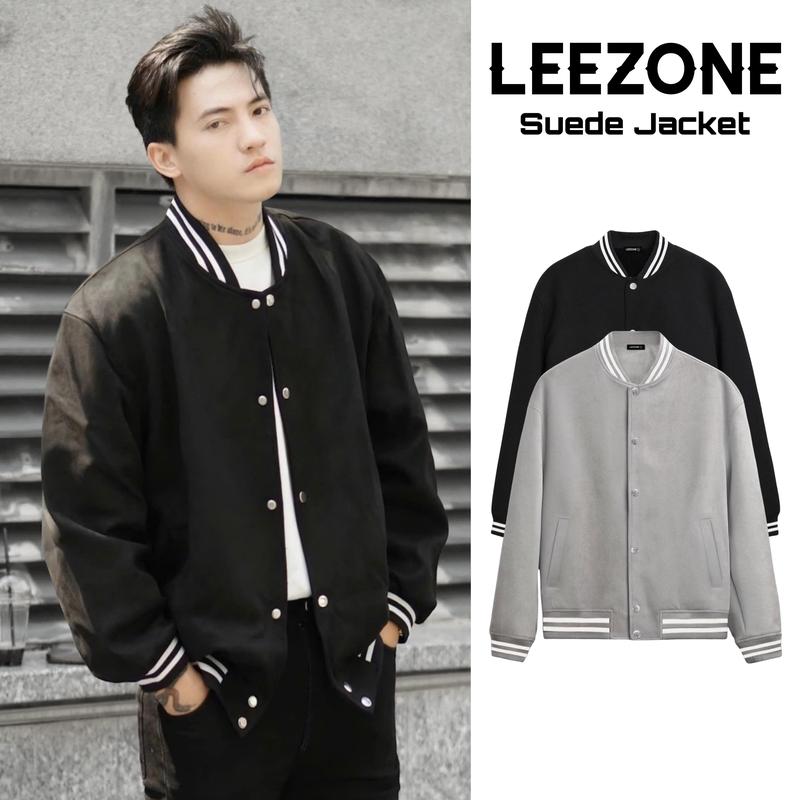 Áo khoác Da lộn nam LeeZone cao cấp | Bomber Da Lộn Bo Kẻ