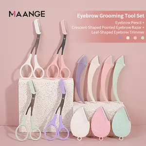 Set pemangkas alis, gunting alis, pinset, pisau cukur alis, gunting pembentuk dan kuas 1621