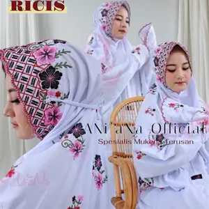 Ani'Ana Official - Mukena Terusan Bordir Santri Mukena Lajuran Mukena Putih Mukena langsungan Panjang Tebal Muslim Mukenah Dewasa Katun Wanita Motif