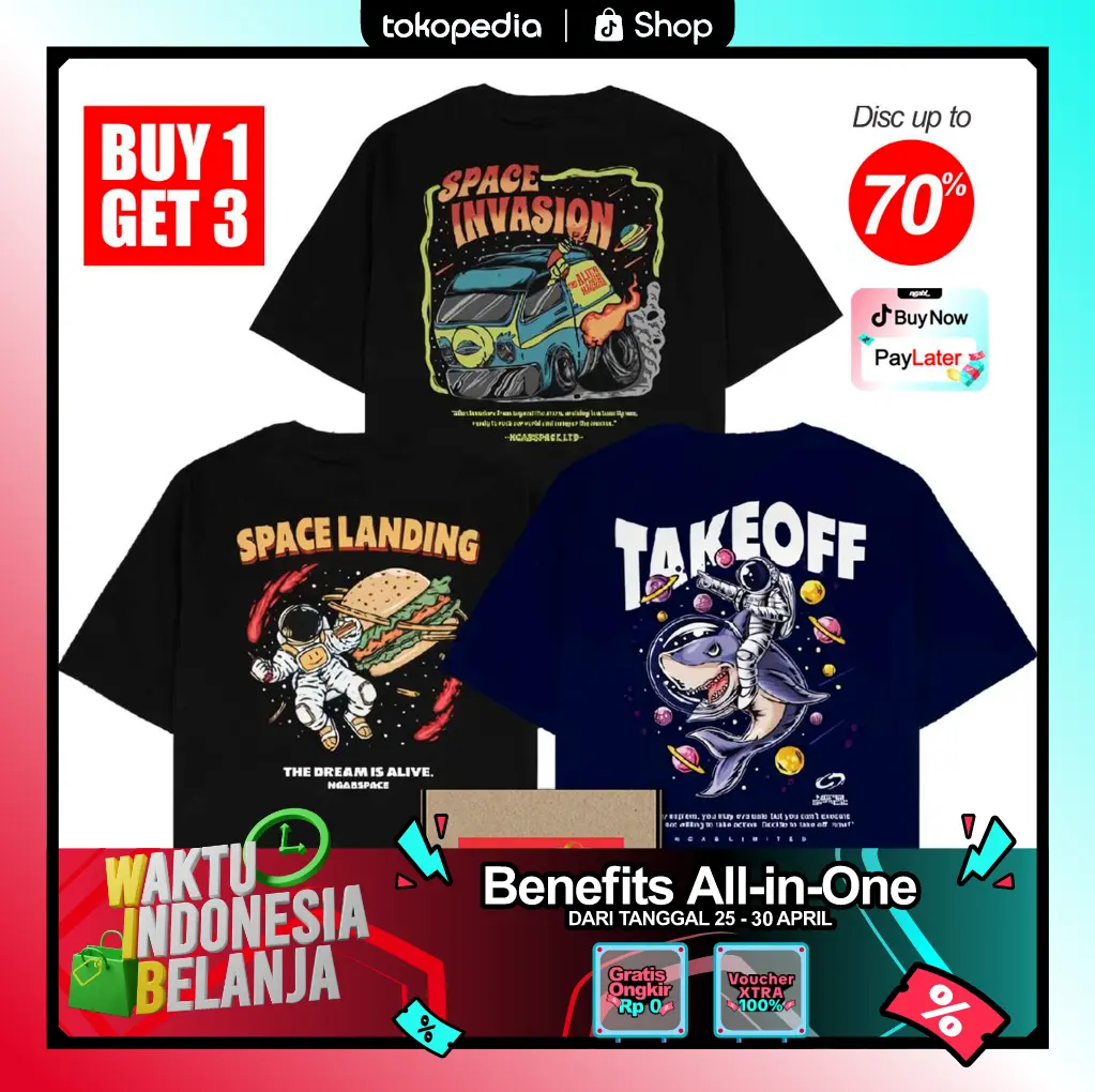 (Gratis, Stiker, Lanyard)  Buy 1 Get 3 Ngab Kaos Distro Take Off Space Landing Space Invasion BD011 Unisex Pria Wanita Cotton Combed 24s