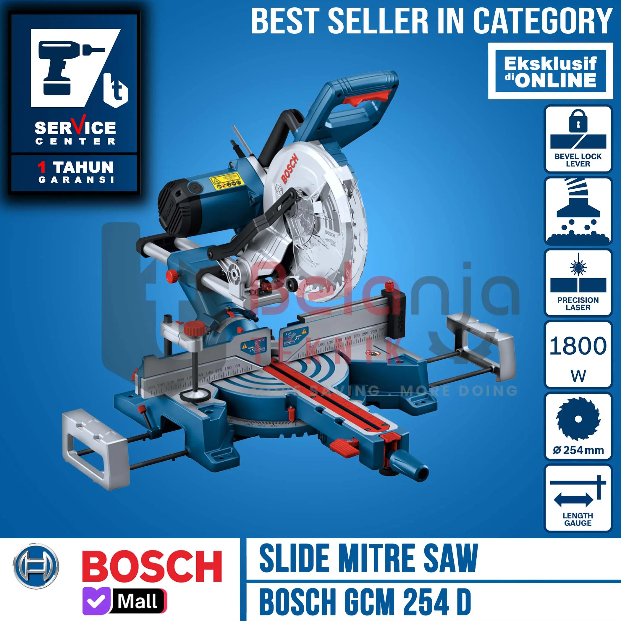 Mesin Potong Gergaji Kayu Alumunium Bosch GCM 254 D Mitre Saw Sliding 10 Inch GCM254D 1800 Watt