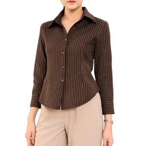 Luna Stripe Kemeja Fitted / Atasan Wanita Stripe Salur Basic / Kemeja Pres Body Atasan Panjang Garis Casual