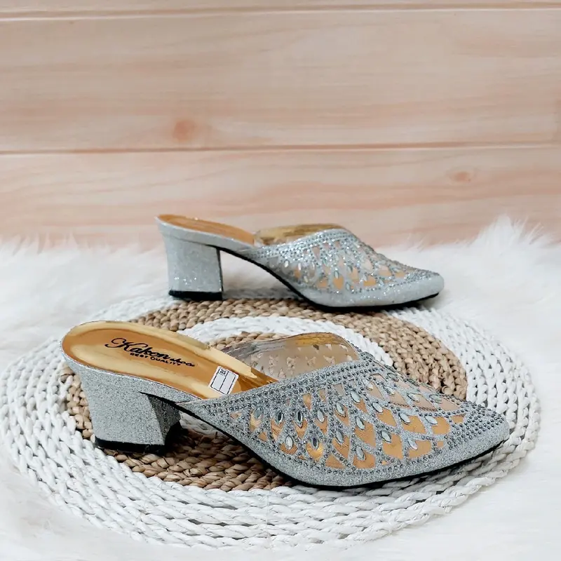 Sandal wanita payet motif inport hak 5 cm .sandal pesta 2