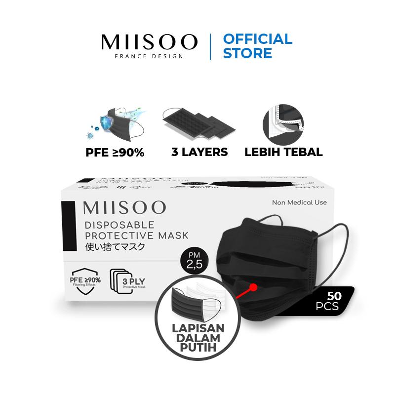 MIISOO Disposable Masker Hitam Black Edition 50pcs Masker Kesehatan 3…