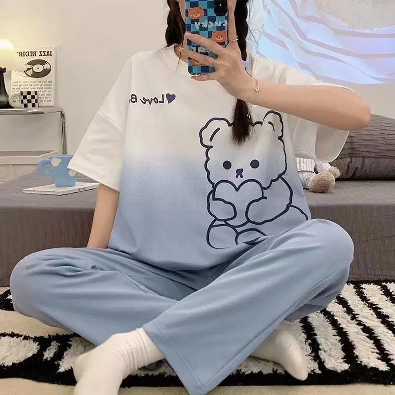 Glory Baju Tidur Wanita Lengan Pendek Celana Panjang | Piyama Pajama | Baju Tidur Set | Baju Rumah Set | Piyama Wanita Set Fit Dewasa 0