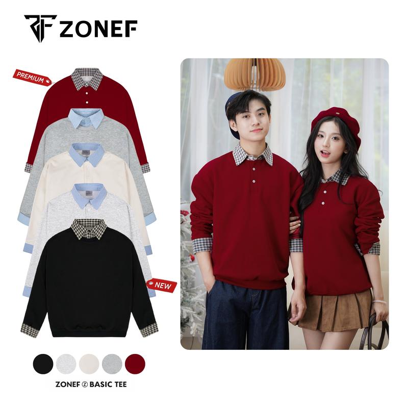 Áo Sweater Dài Tay Phối Sơ Mi Kẻ Xanh Nhạt Liền Thân. Áo Sweater nỉ 2 da nam nữ…