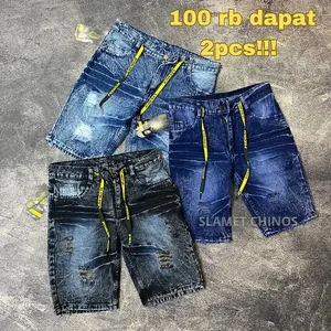 Paket 100rb dapat 2pcs!!! Celana Pendek Jeans Sobek Pria Distro Tagling Premium Harian Shorts