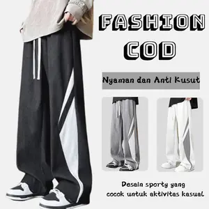 celana pria baggy pants hitam sederhana kekinian putih celana panjang stripe pria casual laki laki sport pants desain tiga garis Straight baggy  corduroy