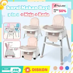 BEIGE Kursi Makan Bayi 3 in 1 Biru & Cokelat Meja Roda Adjustable Belt Waterproof Durable Easy to Clean 4 Warna Tersedia Diskon 50%