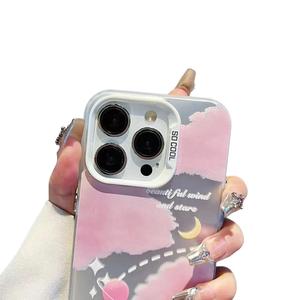 เคสโทรศัพท์มือถือลายก้อนเมฆสีชมพูเงินสดใสสำหรับ  iphone 15plus iphone13promax เด็กผู้หญิง