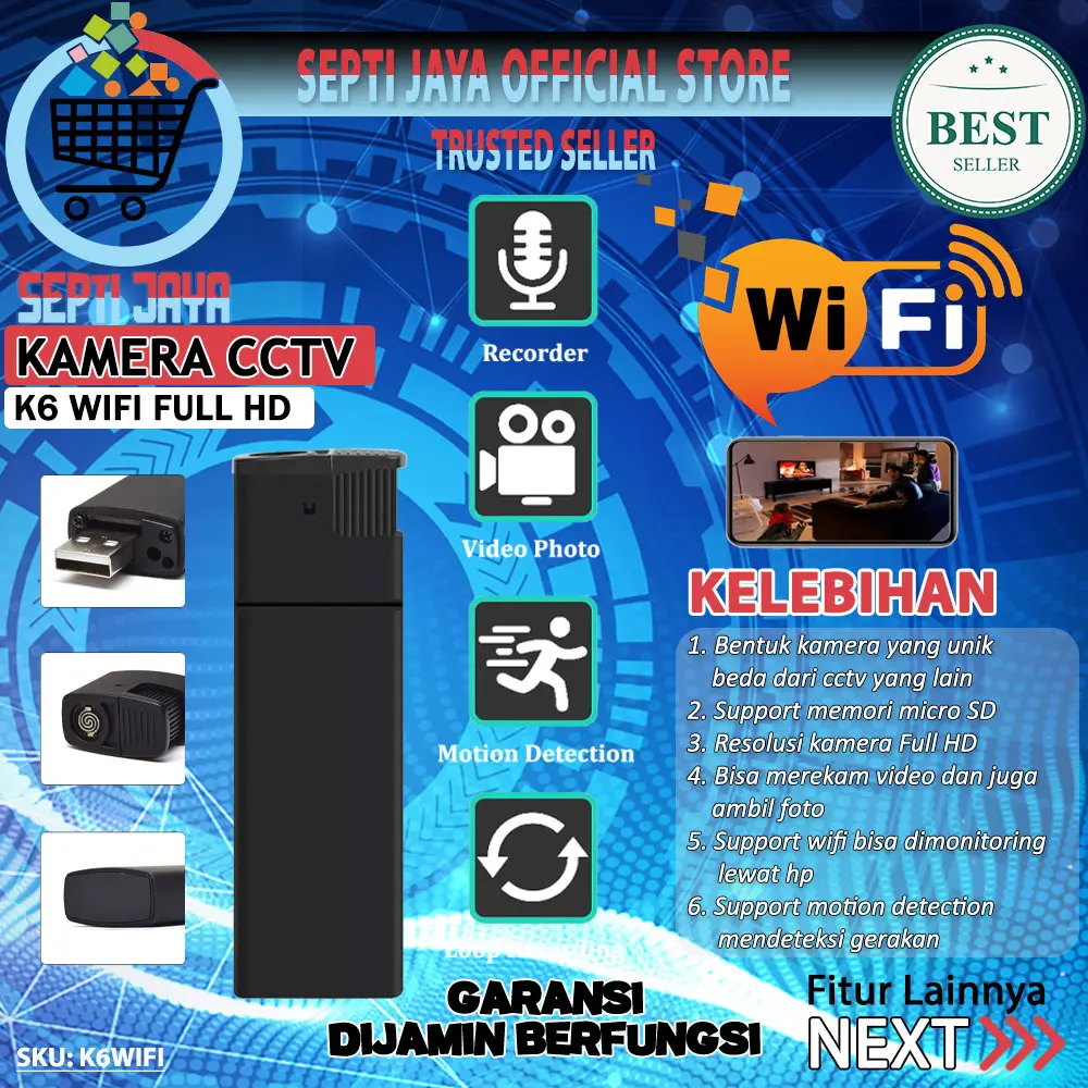 K6 Camera Wifi Multifungsi Kamera Tombol Wireless Digital Portabel K6 Action Cam Kamera Aksi Vlog Vloger Camcorder Perekam Vidio Poto Audio Voice Recorder CCTV Keamanan APP Monitoring Control Lewat HP Jarak Jauh