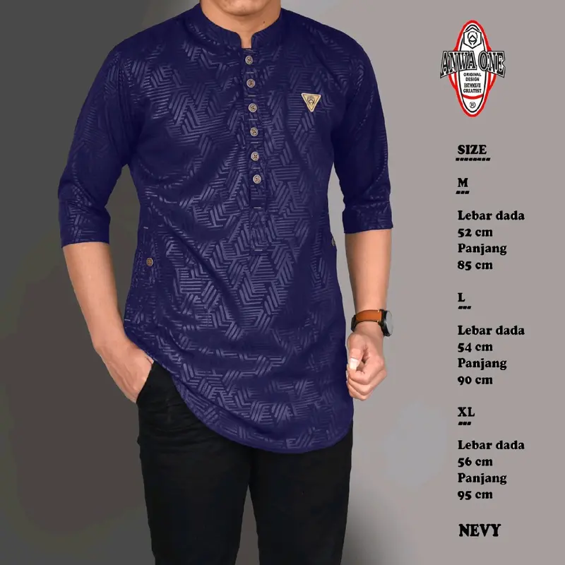 Baju Koko Kurta Pria Motif Embos Terbaru Original Anwa Terlaris Atasan Dewasa Hitam Cream Kuning Maroon Navy Muslim Nyaman Putih Lembut  Variasi Panjang Pendek Tebal Katun Kombinasi Kerah Oblong 4