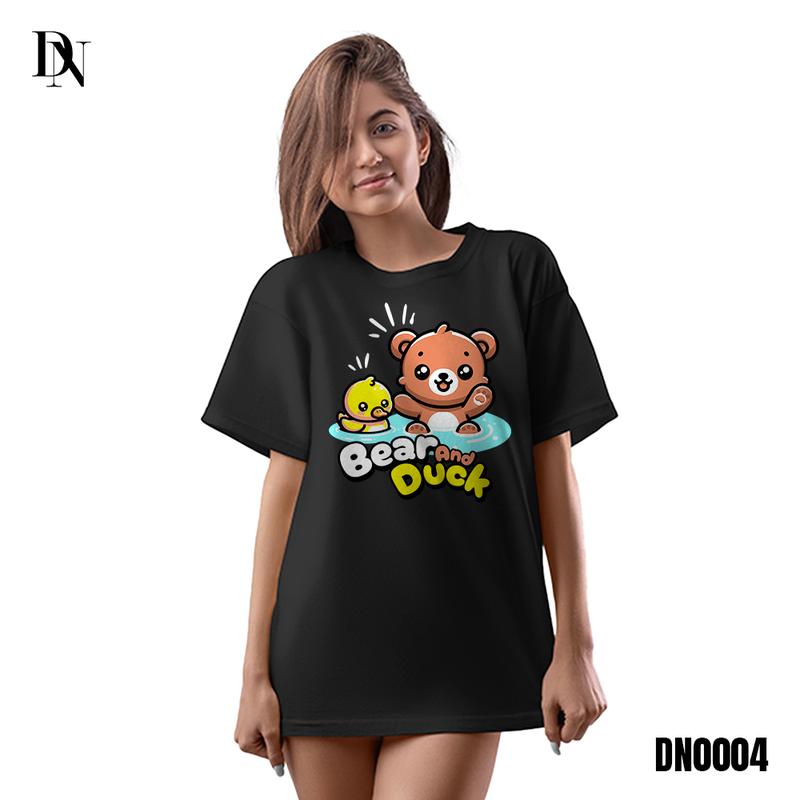 DNTK0004 - T-Shirt Gaya Pria Wanita - Kaos Motif Beruang Coklat dan Bebek Combed Katun 5