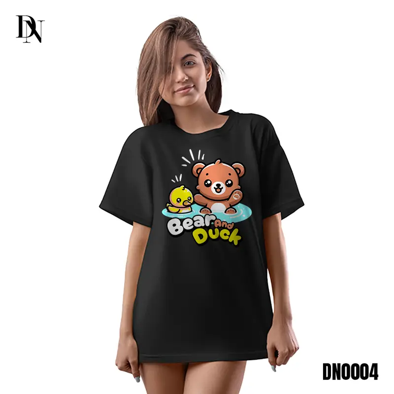 DNTK0004 - T-Shirt Gaya Pria Wanita - Kaos Motif Beruang Coklat dan Bebek Combed Katun 4