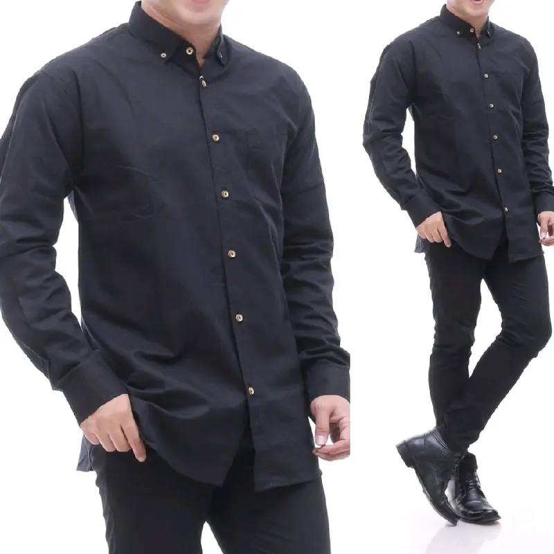 Kemeja Polos Lengan Panjang | Kemeja katun sigaret | Kemeja formal kasual | Atasan Pria | Kemeja koko | Reguler fit Dewasa High Casual 0