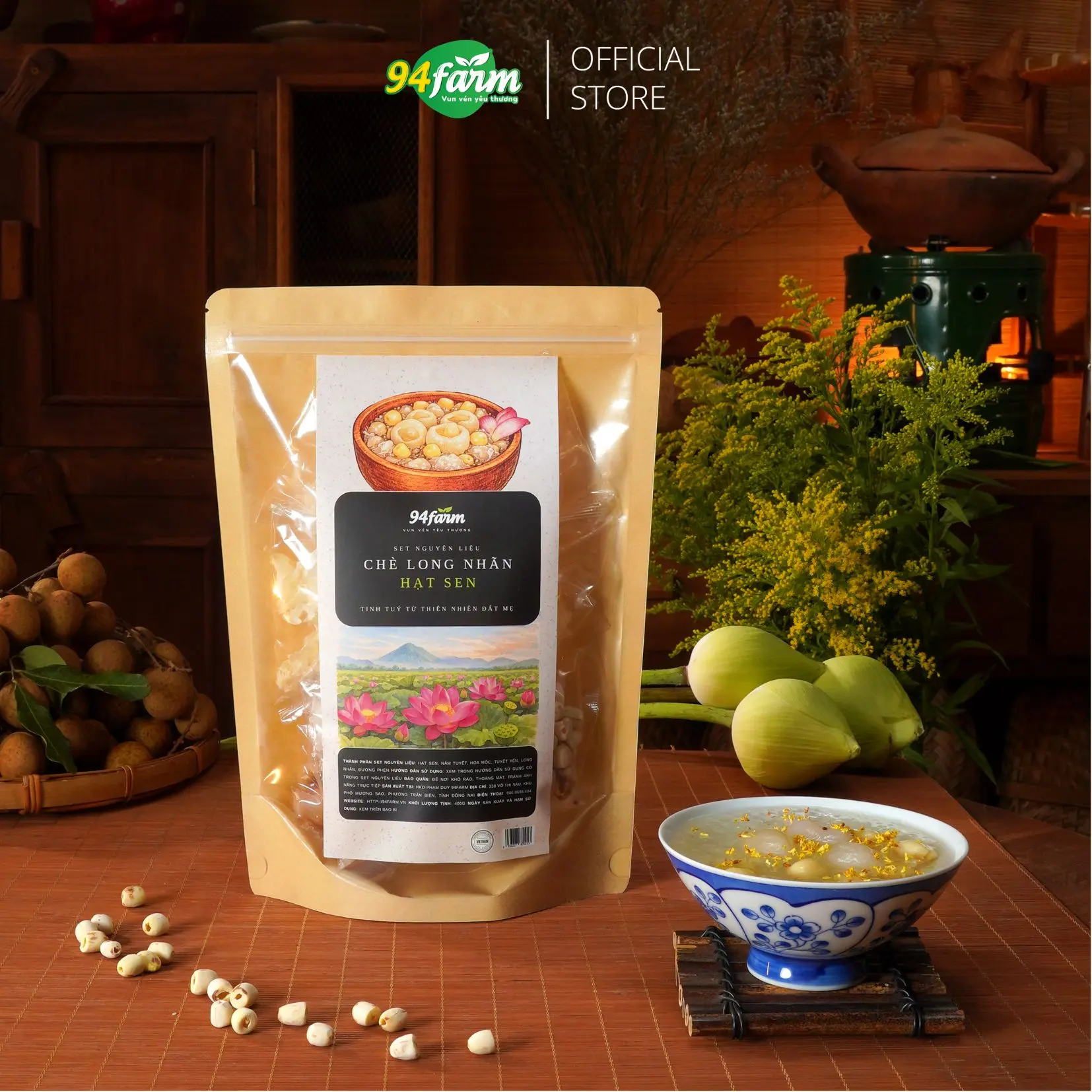 [1 Set] Chè Long Nhãn Hạt Sen Tuyết yến 20 chén 94 Farm Nước Trà Tea