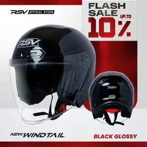 HELM Half Face RSV NEW WINDTAIL BLACK GLOSSY Motorcycle