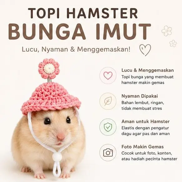 Topi Rajut Mini Hamster Bunga Pegas Kawat Crochet Pet Hat untuk Hamster, Sugar Glider, Gecko & Biawak Mini Aksesoris Hamster Lucu