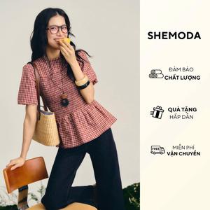 WINE SMOCKED PEPLUM - Áo peplum may nhún độc đáo cho Nữ SHEMODA phong cách Vintage