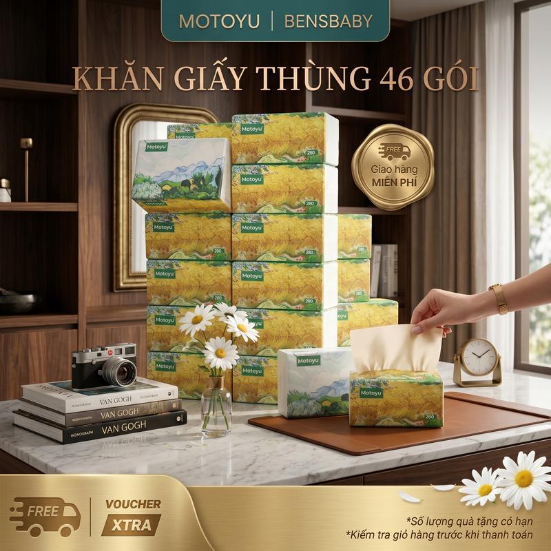 [MOTOYU ] THÙNG 46 GÓI Khăn Giấy Đa Năng 4 Lớp Mềm Mịn MOTOYU - Bột Gỗ Nguyên Chất - 280 Tờ/Gói - An Toàn Cho Da - Giấy Ăn, Khăn Ướt