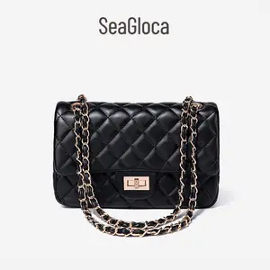 SeaGloca Tas Bahu Wanita Rantai Motif Belah Ketupat dengan Dua Arah Fashionable No. 1131