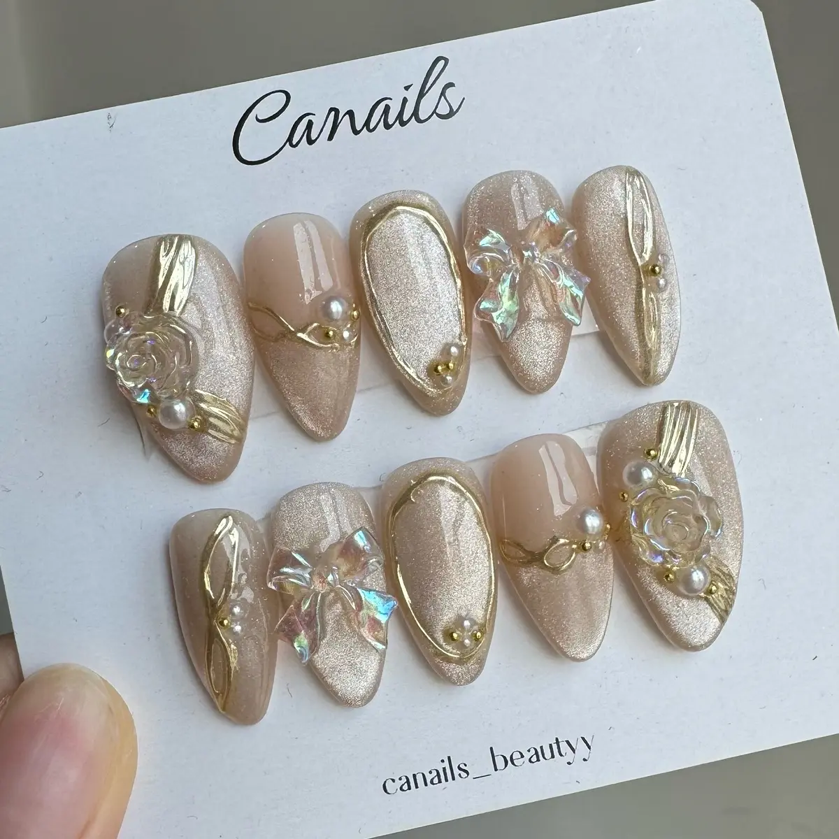 Kuku Palsu Keyla Bow | Press On Nails | Custom Fake Nails | Hand Made | Nail Art Murah