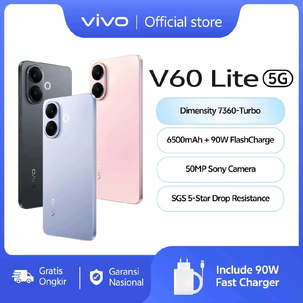 [NEW LAUNCH] vivo V60 Lite 5G (12/512) Dimensity 7360-Turbo, 6500 mAh + 90W FlashCharge, 50MP Sony Camera, AI Four-Seasons, SGS 5-Star Drop Resistance