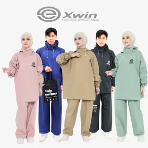 Xwin Jas Hujan Setelan Hoodie & Zipper Tebal Waterproof Parasut PVC 0.25 Elastis Anti Rembes
