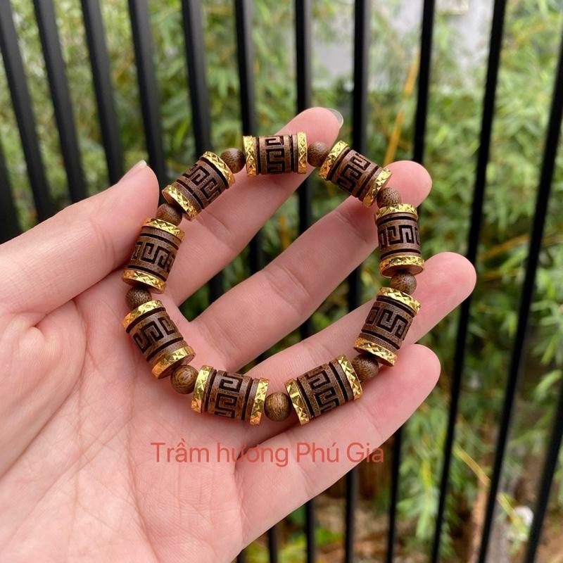 Vòng trầm hương đốt trúc bọc khoen mạ vang non cao cấp trang sức phong thuỷ may mắn tặng 1 vòng tròn