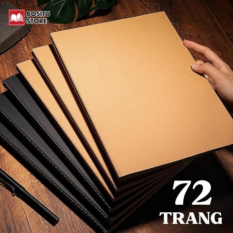 Sổ Tay A5/ B5 Gáy Khâu Bìa Kraft Nâu/Đen Giấy Kẻ Ngang, Kẻ Caro, Không Dòng Kẻ, Vở Viết Học Sinh, Sổ Khâu Gáy 72 Trang Cả Bìa - TẶNG STICKER Khi Mua Set 5, Set 10 _ Bositu Store