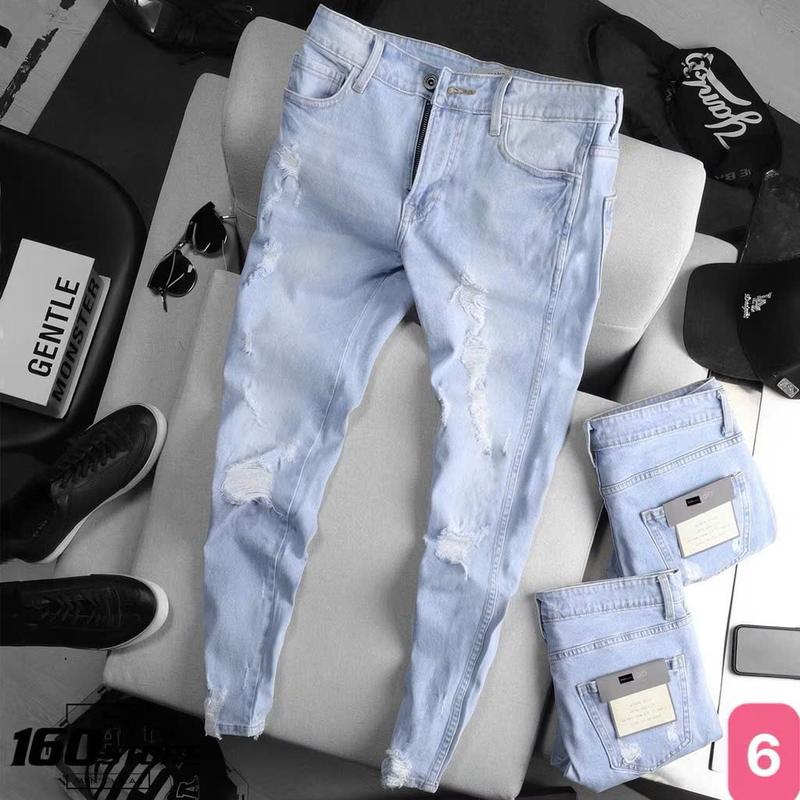 Quần Jean Nam dài Xanh Sáng Rách Bụi Co dãn có túi dáng chuẩn Menswears Pants _TT442