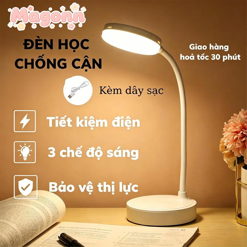 MAGONN Đèn đầu giường LED, đèn bàn sinh viên, đèn học tập bảo vệ mắt, ổ cắm sạc, phòng ngủ, dùng cho trẻ em light denho cdantuong