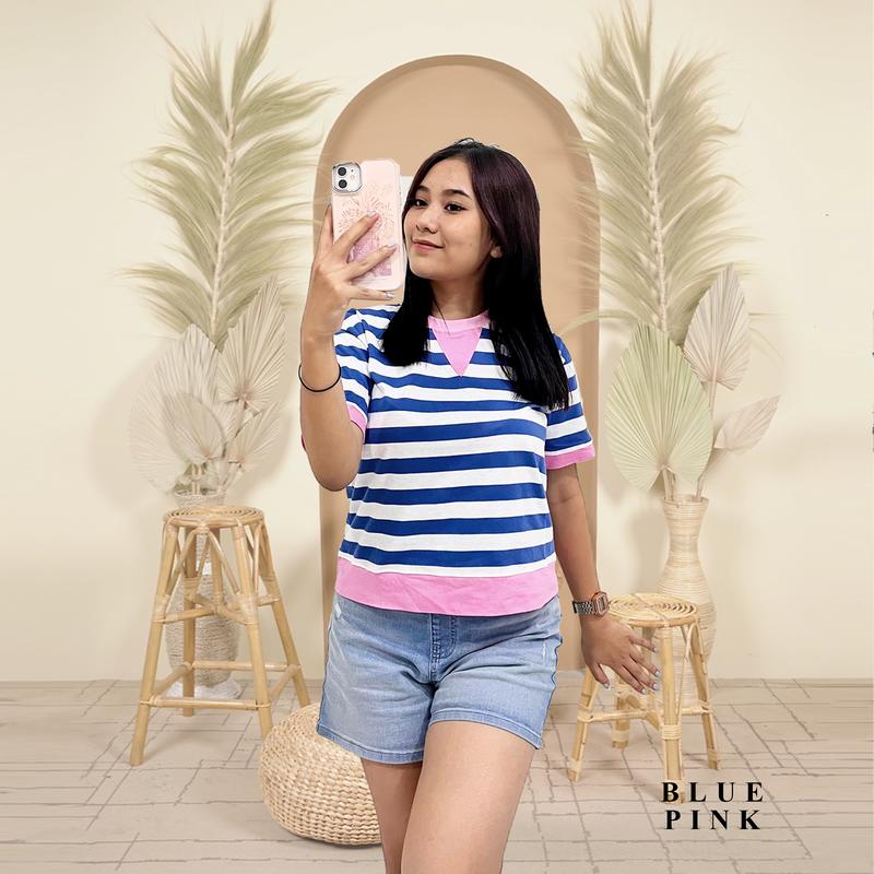 Wearbypesa Kaos Croptop Salur kombinasi atasan wanita croptop 24s Dewasa Katun 1