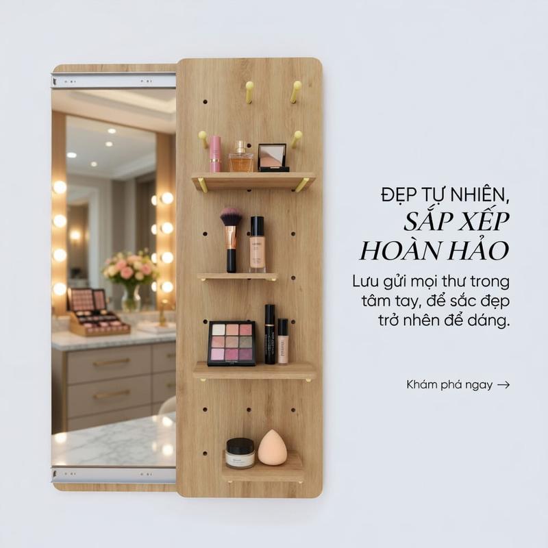 Gương Soi Toàn Thân Treo Tường Trượt Kệ Mở MDF Chống Ẩm Kính Thủy 3mm Ray Trượt…