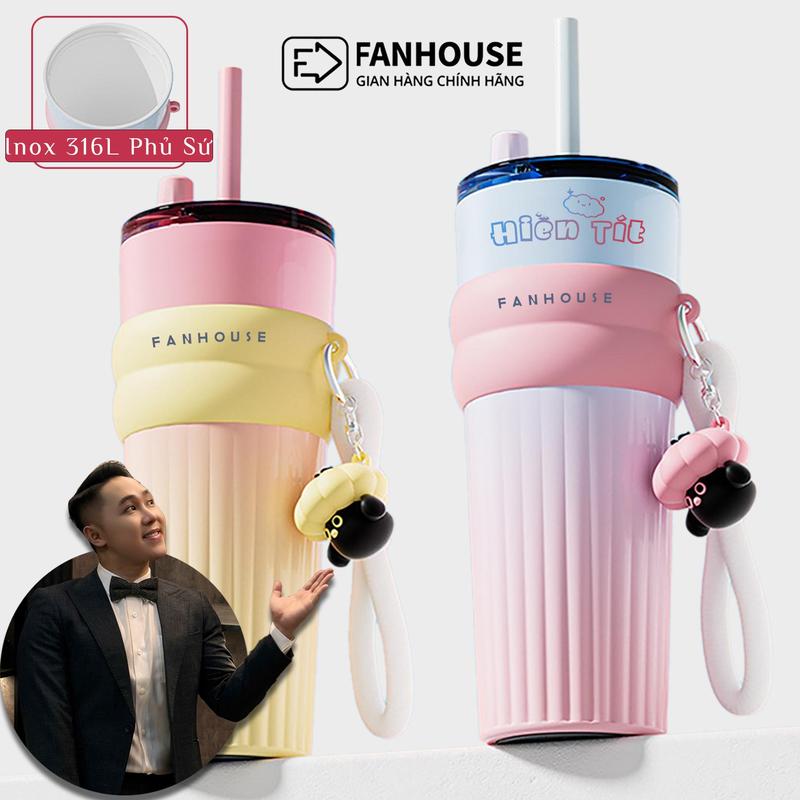 [Vinhbanhbo] Ly giữ nhiệt Candy Ceramic 710ml inox 316 phủ sứ ống hút linh động Fan House khắc tên theo yêu cầu