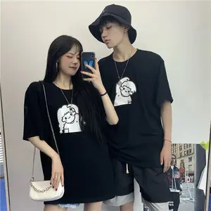 FUSION baju couple kapelan keren serasi lucu gambar cowok dan cewek korea style love sign tangan murah tebal combed 30's kekinian
