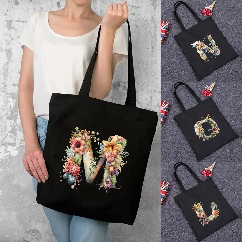 Women's Canvas Shoulder Bag Tote Bag Casual Student Handbag Floral Letter Pattern Suitable for Daily Travel Work School Cotton