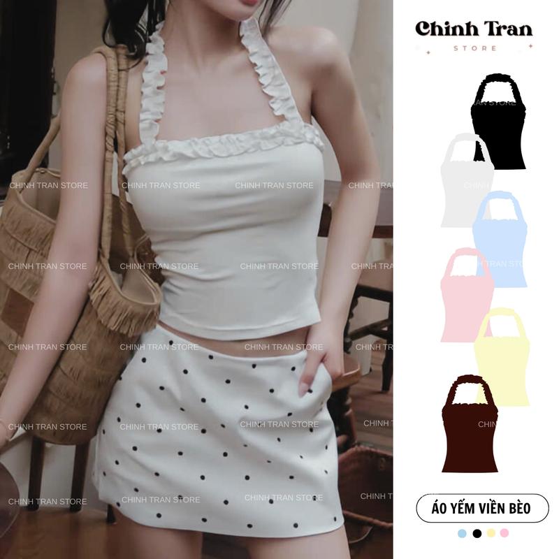 [DEAL SALE LIVE ] Áo Cổ Yếm Viền Bèo Ôm Body Chất Thun Cotton Co Giãn Nhiều Màu Dễ Thương Nữ Tính
