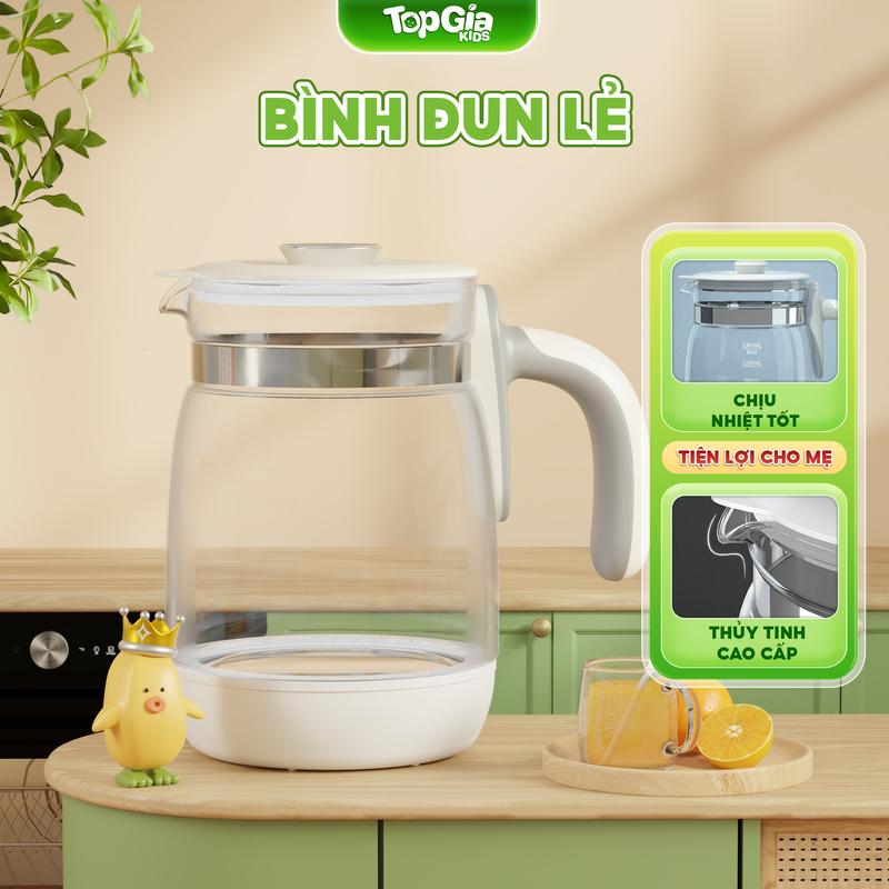 Phụ kiện máy đun nước, bình đun nước thuỷ tinh cho bé dung tích 1300ml, bình đun lẻ cho các loại máy đun nước pha sữa Topgiakids.