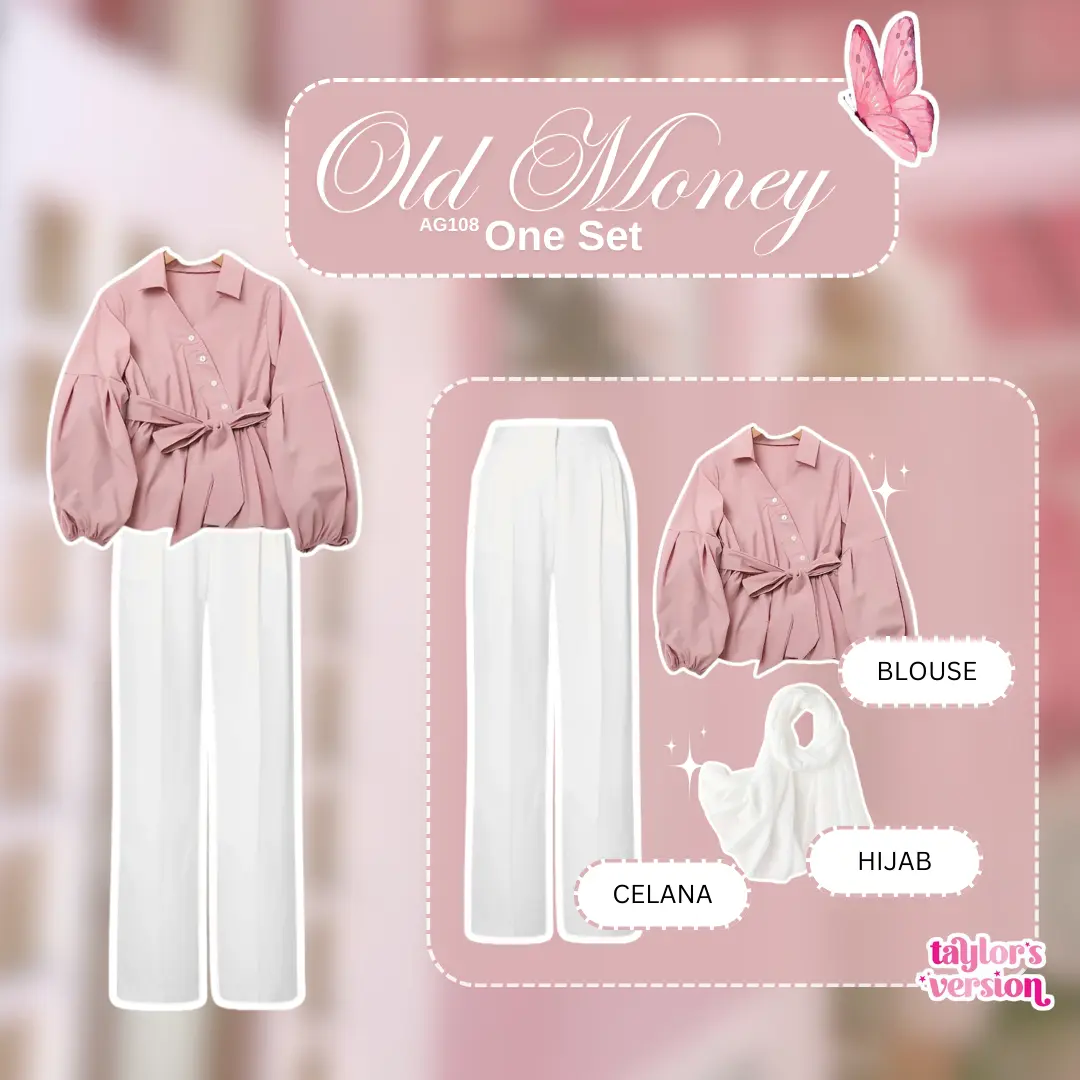 Outfit Set Korean Style Wanita Kekinian Cute Blouse Pink + Celana Putih Scuba + Hijab SET AG108 Kulot Setelan Baju Atasan Casual Remaja