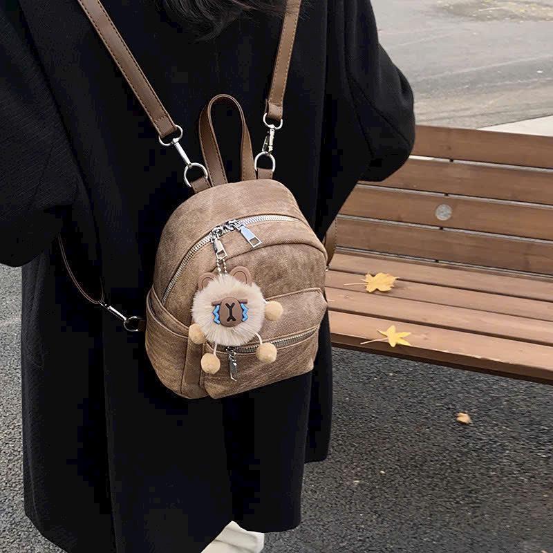 Balo thời trang mini da vải tặng kèm móc khoá cute đeo đi chơi đi học