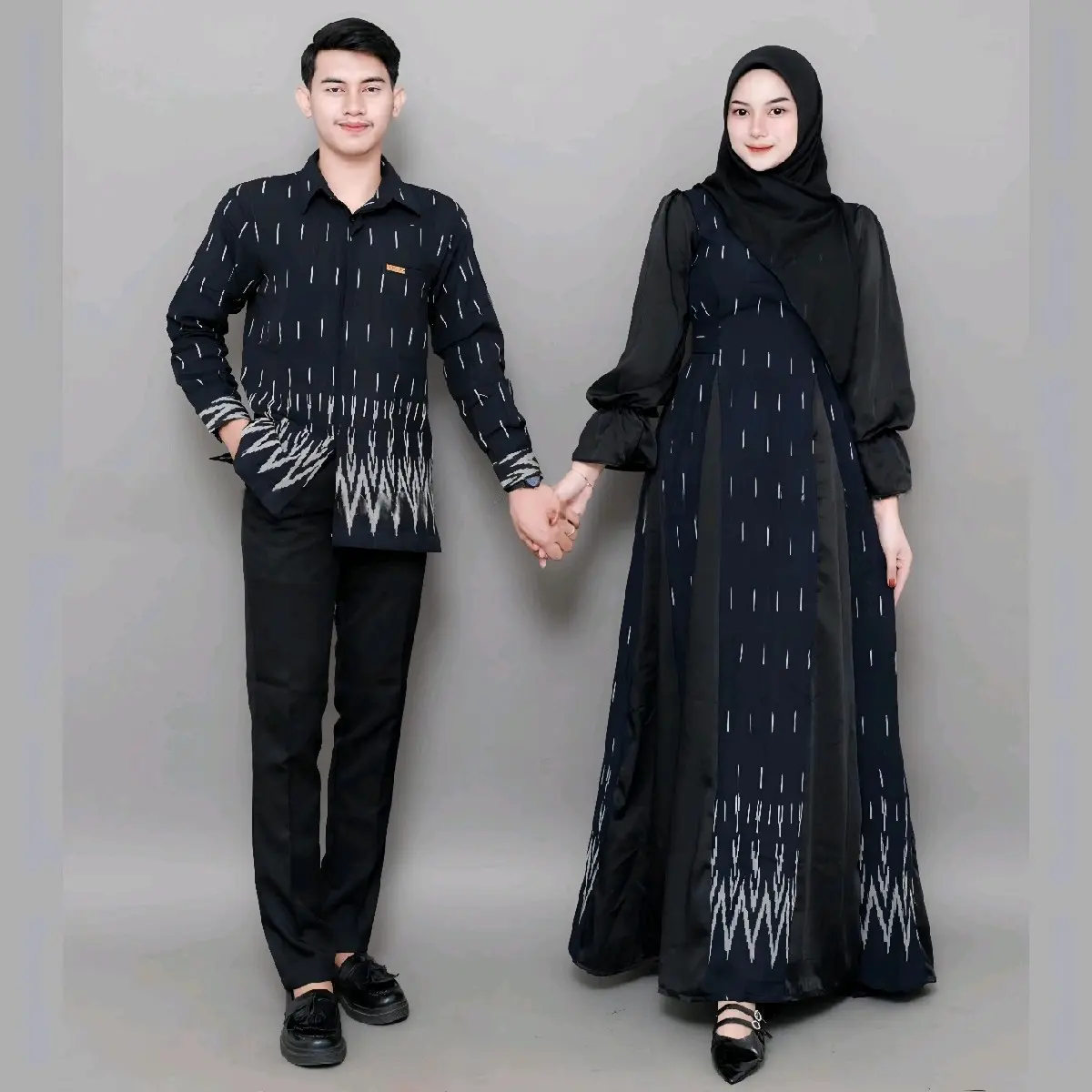 Baju Couple Gamis Tenun Troso, Dress Tenun Kondangan Pesta Formal Hitam Kombinasi, Baju Kekinian Pasangan Lebaran Kemeja Tenun B58
