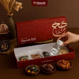 Shafa Box Paket Umroh Gift 10gr Kemasan Elegan Isi Lengkap Kurma Kacang Kismis Cokelat Air Zamzam 30ml