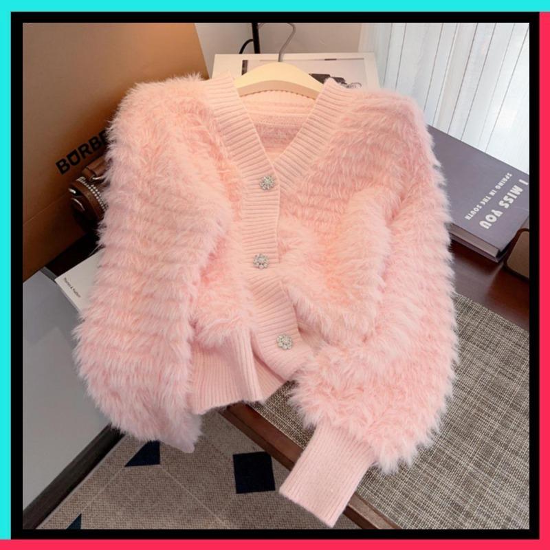 Áo Len Cardigan, Lông Chồn Mềm Mại Và Nếp, Áo Khoác Nóng Bỏng, Dành Cho Nữ, Hàng Mới Về, Dáng Rộng Vừa Vặn, Áo Khoác Len Dày, Thích Hợp Cho Mùa Thu Và Mùa Đông