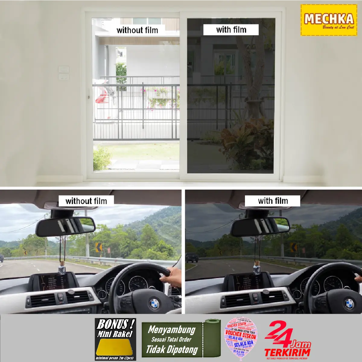 MECHKA Film Riben /1m - Kaca Film Hitam Anti Panas stiker sticker utk Jendela Rumah Mobil RIBEN-1Md